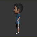 Boy In Blue T-shirt Gray Shorts And Gray Shoes On Gray Background With Reflective Floor