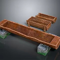 Large And Small Wooden Garden Planters Placed On Moss Covered Stones For Garden Decor