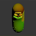 Cartoon Green Pickle Character With Blue Stripe Big Eyes And Open Mouth