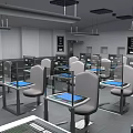School Computer Lab With Workstations Desks Chairs And Modern Equipment Setup 3d model