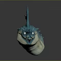 Detailed Blue Spiked Finned Game And Movie Fantasy Character Head With Sharp Teeth