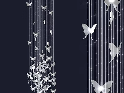 Artistic White Butterfly Shaped Chandelier Hanging With Thin Strings Against Black Background 3d model