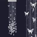 Artistic White Butterfly Shaped Chandelier Hanging With Thin Strings Against Black Background