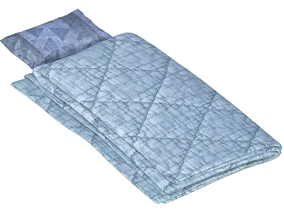 Soft Light Blue Diamond Quilted Bedding Set With Geometric Pattern Pillow 3d model