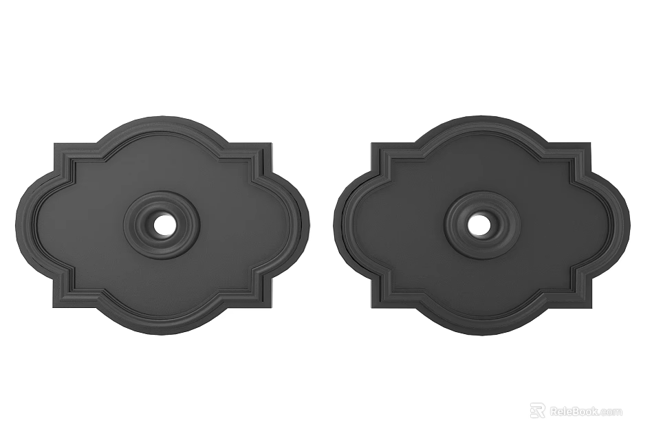 Two Black Ornate Ceiling Medallions With Intricate Patterns And Central Hole 3d model 
