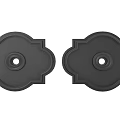 Two Black Ornate Ceiling Medallions With Intricate Patterns And Central Hole