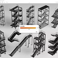 Various Modern Staircase Designs With Different Structural Styles And Metal Frames 3d model