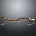 Curved Golden Scimitar Weapon With Green Accents And Reflection On Dark Background