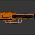 Orange And Black Striped Gun Design With Caution And Warning Labels 3d model