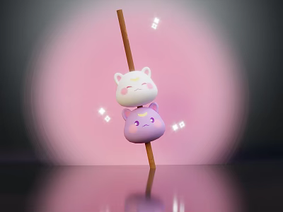 White Purple Cat Shaped Game Movie Characters On Stick With Pink Glow And Light Spots 3d model