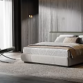 Modern Bedroom Interior Design With Wooden Headboard Wall Built-in Lighting And Floor-to-Ceiling Window