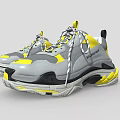 Gray and Yellow Sneakers with Black Accents White Laces Thick Sole Sporty Design
