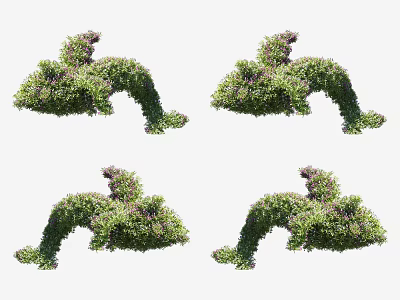 Decorative Shaped Shrubs With Lush Green Leaves And Purple Flowers In Garden 3d model