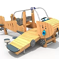 Wooden Airplane Shaped Kids Play Equipment With Cockpit Propeller Slide And Steps