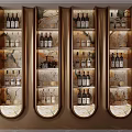Elegant Modern Luxury Wine Cabinet With Glass Shelves Gold Frame Marble Accents And Wine Bottles