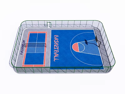 Basketball Court Facility With Tennis Area Green Fence And Blue Surface 3d model