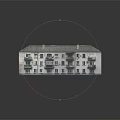 Cartoon Style Residential Building With Multi Story Gray Roof White Walls Balconies Green Railings And Chimneys