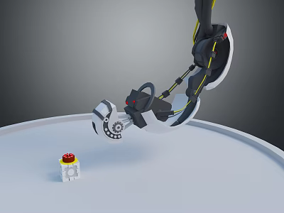 Robotic Arm Precise Movement Operating White Block With Red Button 3d model