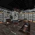 Shoe Store Interior With Display Shelves Shoes Plants And Decorative Chandeliers