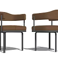 Velvet Upholstered Modern Brown Dining Chairs With Armrests And Black Metal Legs