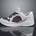 Stylish Gray And White Sneakers With Black Laces And Silver Side Accents