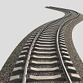 Curved Railway Track With Concrete Sleepers And Gravel Bed Extending Into Distance