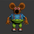 Cartoon Mouse Character with Spiral Ears Red Eyes Blue T Shirt Green Overalls Red Shoes