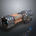 Futuristic Sci Fi Weapon With Metallic Body Blue Lights And Mechanical Details