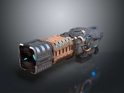 Futuristic Sci Fi Weapon With Metallic Body Blue Lights And Mechanical Details 3d model