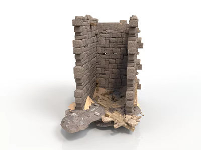 Modern Scene Featuring Dilapidated Brick Wall With Damage And Rubble 3d model
