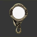 Vintage Decorative Round Hand Mirror With Intricate Metal Frame And Ornate Handle