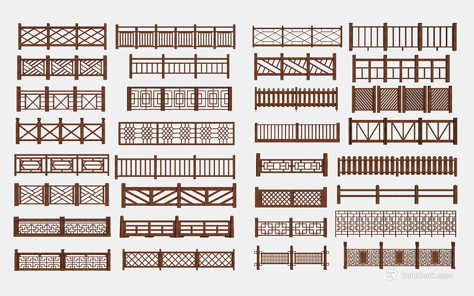 Various Decorative Wooden Fence Designs With Different Patterns And Styles 3d model