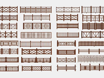 Chinese Guardrail Wooden Railing 3d model