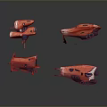 Futuristic Red Sci Fi Flying Vehicles 3D Model Design From Multiple Angles 3d model