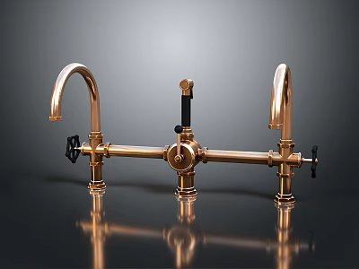 Brass Lighting Fixture Set With Double Curved Design And Black Accents Reflective Base 3d model