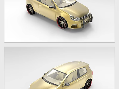 Gold Hatchback Car Exterior Design With Black Wheels And Red Accents 3d model