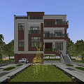Modern Style Detached Villa With Palm Trees Lawn Large Windows Garage Driveway And White Car