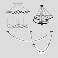 Modern Chandeliers Featuring Different Curved Ring Wave Shapes And LED Lighting 3d model