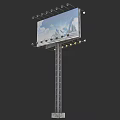 Tall Metal Billboard Structure With Illuminated Lights And Scenic Sky Mountain Design