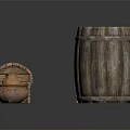 Vintage Rustic Household Items Including Wooden Boxes Barrel And Clay Pots
