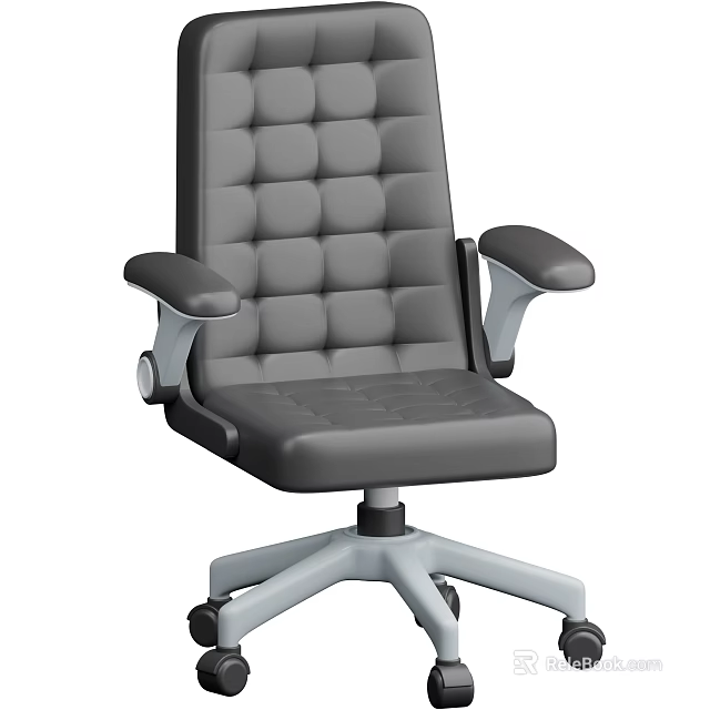 Industrial Office Chair With Gray Padded Backrest Tufted Design Armrests And Swivel Base Casters 3d model 