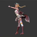 Anime Style Fantasy Character with Colorful Outfit Frilled Skirt and Ribbon Hat 3D Model Design
