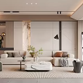Elegant Modern Living Room Interior With Beige Sofa Marble Coffee Table Greenery And Floor Lamp