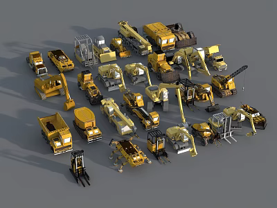 Yellow Construction Vehicle Models Including Trucks Excavators Cranes And More Types 3d model