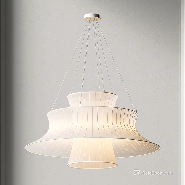 Modern Elegant Chandelier With Layered White Structure And Curved Lines 3d model 