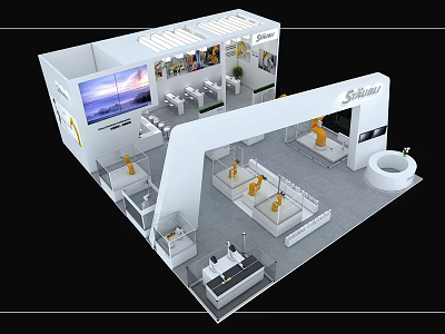 White Modern Exhibition Booth Design With Product Displays And Open Layout Structure 3d model
