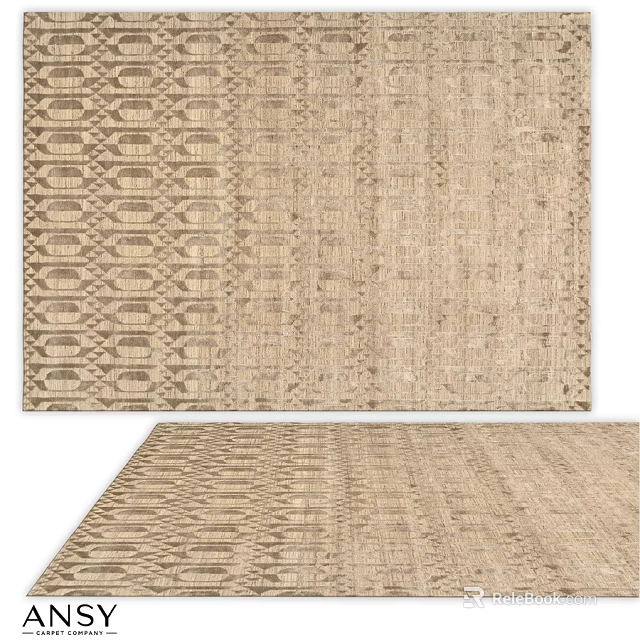 Square Rug With Geometric Patterns And Neutral Beige Brown Woven Design 3d model 