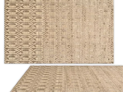 Square Rug With Geometric Patterns And Neutral Beige Brown Woven Design 3d model