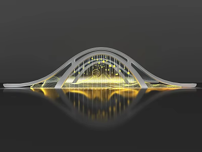 Modern Curved Bridge Design With Illuminated Structure And Water Reflection 3d model