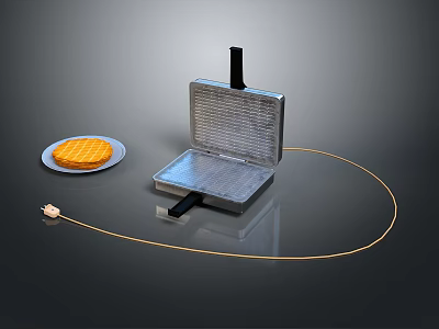 Electric Waffle Maker For Kitchen With Freshly Baked Waffles On Plate 3d model